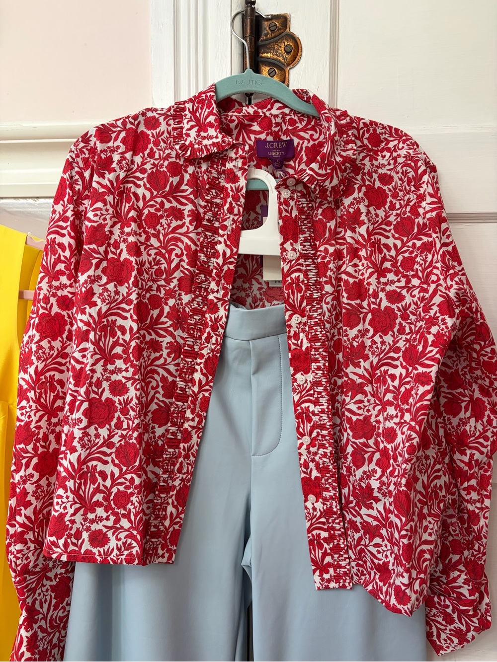 J. Crew Red and White Floral Ruffled Blouse - Picture 5 of 6